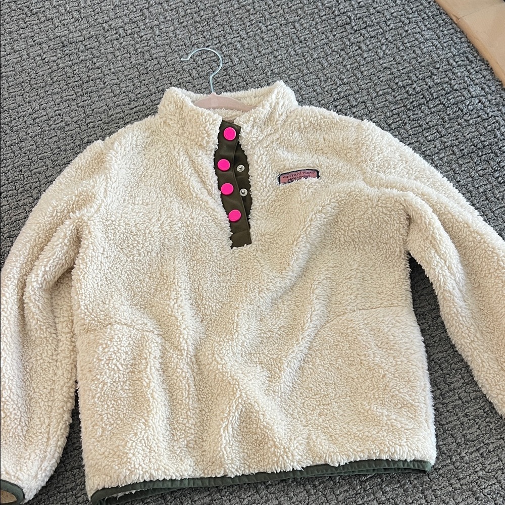 Vineyard Vines Cream Sherpa with Pink Buttons